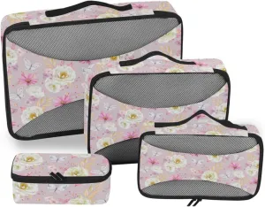 Packing Cubes for Suitcases Set of 4 Luggage Organizer Travel Compartment Organizer Bags Packing Cubea Roses and Butterfly