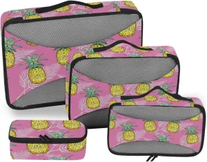Packing Cubes for Travel Set of 4 Luggage Organizer Travel Cubes for Packing Women Packing Cubs Pink Tropical Pineapple
