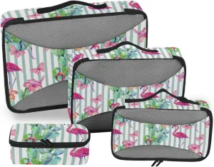 Packing Cubes for Travel Set of 4 Luggage Organizers for Suitcase Packing Cubes for Travel Women Packimg Cubes Pink Flamingos