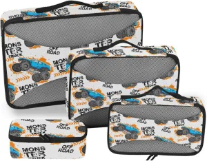 Packing Cubes Set of 4 Luggage Bags Organizers Travel Cubes for Luggage Paxking Cubes Grunge Monster Car