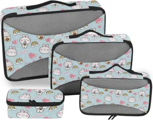 Packing Cubes Set of 4 Suitcase Organizer Packing Cubes for Travel Women Packing Cubed Cute Rabbits