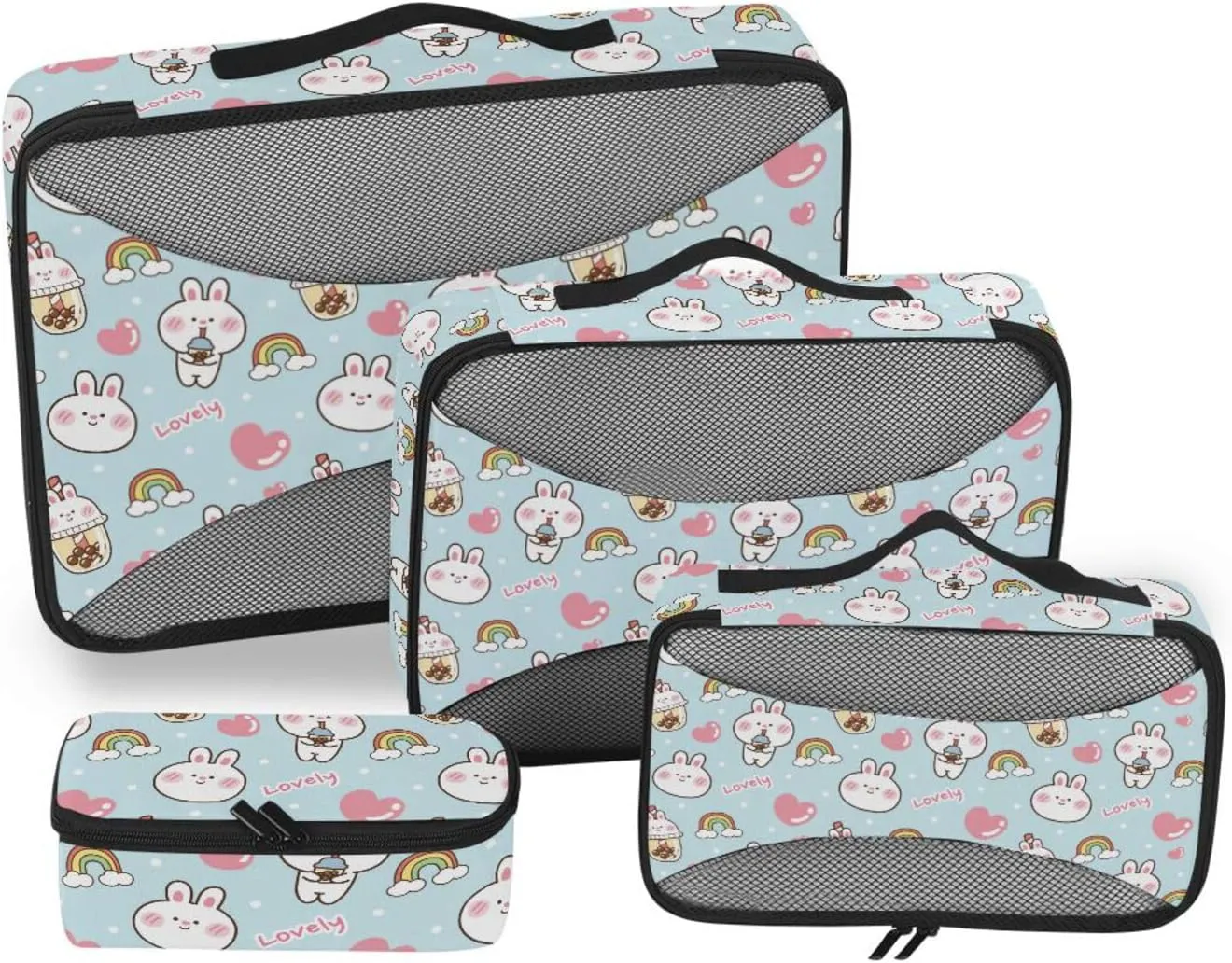 Packing Cubes Set of 4 Suitcase Organizer Packing Cubes for Travel Women Packing Cubed Cute Rabbits