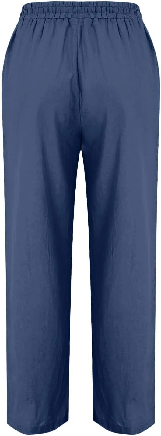 Palazzo Pants for Women Loose Wide Leg Cotton Linen Pants Summer Palazzo High Waisted Baggy Trousers 2025 Trendy