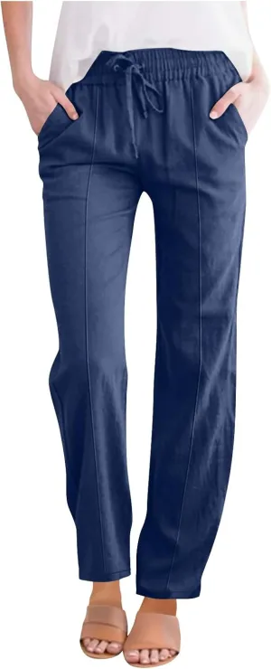 Palazzo Pants for Women Loose Wide Leg Cotton Linen Pants Summer Palazzo High Waisted Baggy Trousers 2025 Trendy