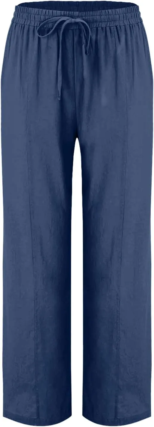 Palazzo Pants for Women Loose Wide Leg Cotton Linen Pants Summer Palazzo High Waisted Baggy Trousers 2025 Trendy
