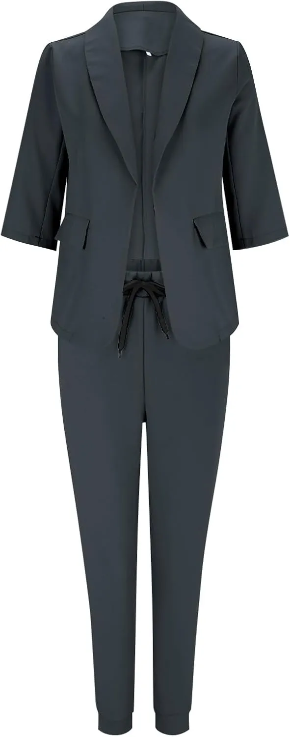 Pants Suits for Women Dressy Business Casual Outfits Work 3/4 Sleeve Blazer Sets and Pencil Pants 2 Piece Office Suit Set