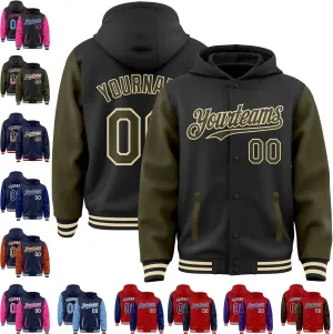 Personalized Men/Women/Youth Baseball Hoodie Jacket Varsity Letterman Jacket Team Sport Uniform with Pocket