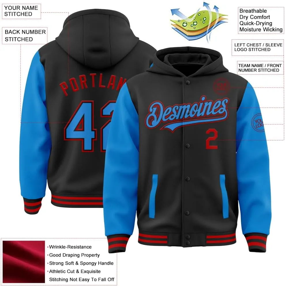 Personalized Men/Women/Youth Baseball Hoodie Jacket Varsity Letterman Jacket Team Sport Uniform with Pocket