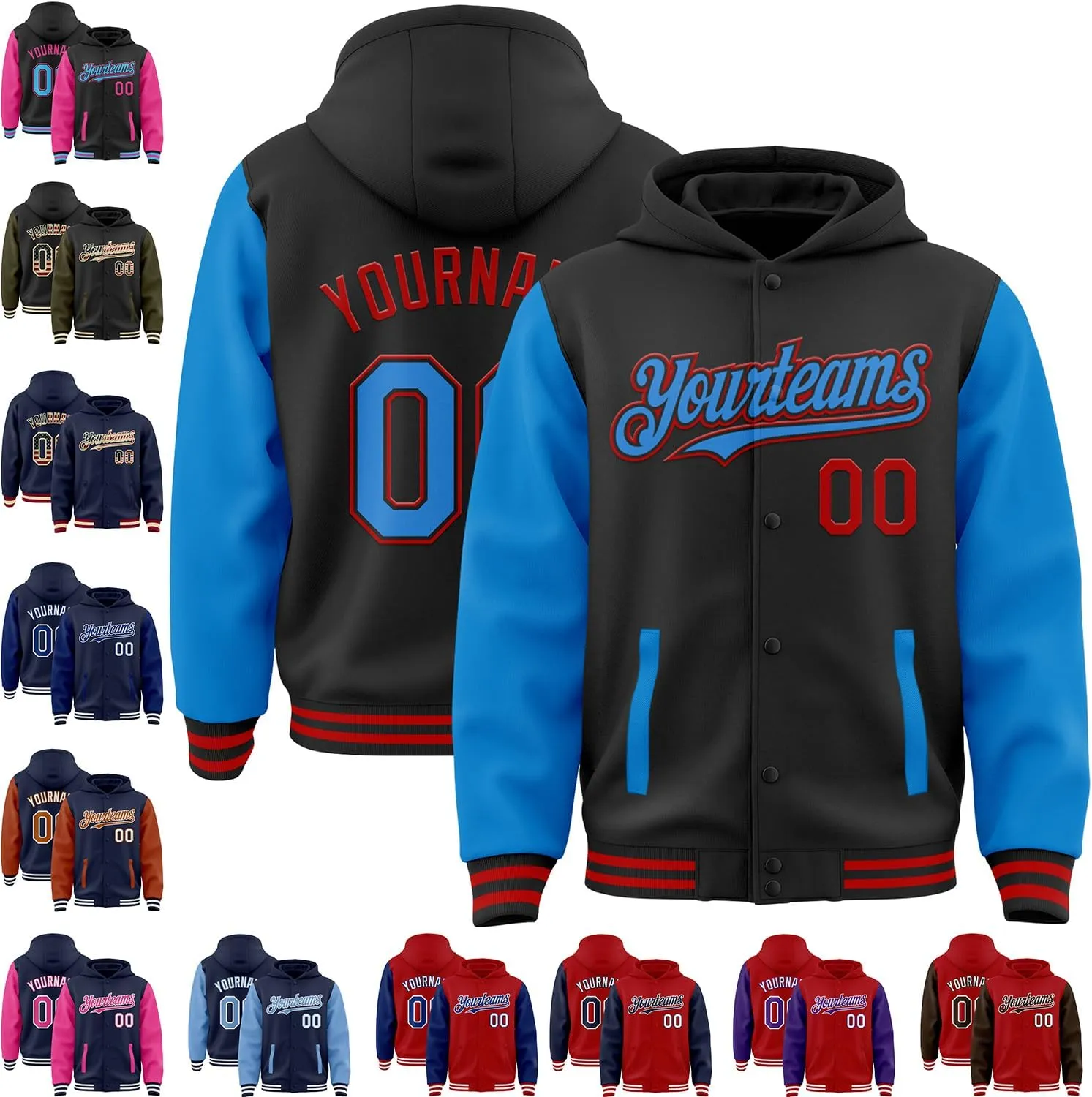 Personalized Men/Women/Youth Baseball Hoodie Jacket Varsity Letterman Jacket Team Sport Uniform with Pocket