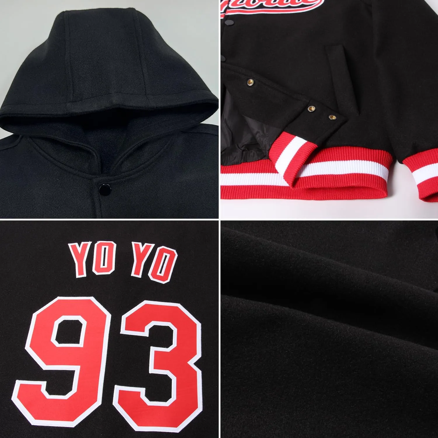 Personalized Men/Women/Youth Baseball Hoodie Jacket Varsity Letterman Jacket Team Sport Uniform with Pocket