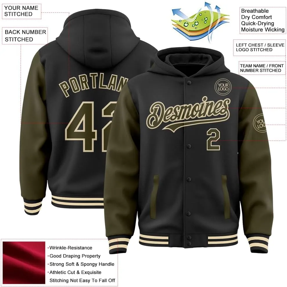 Personalized Men/Women/Youth Baseball Hoodie Jacket Varsity Letterman Jacket Team Sport Uniform with Pocket