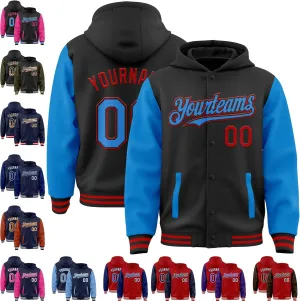 Personalized Men/Women/Youth Baseball Hoodie Jacket Varsity Letterman Jacket Team Sport Uniform with Pocket