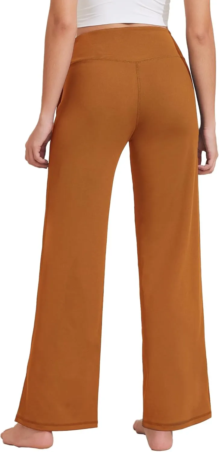 Pinspark Women's Cross High Waist High Stretch Wide Leg Pants with 2 Pockets