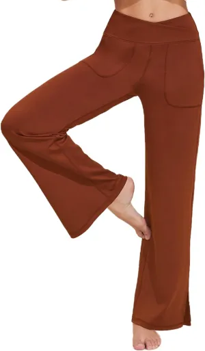 Pinspark Women's Cross High Waist High Stretch Wide Leg Pants with 2 Pockets