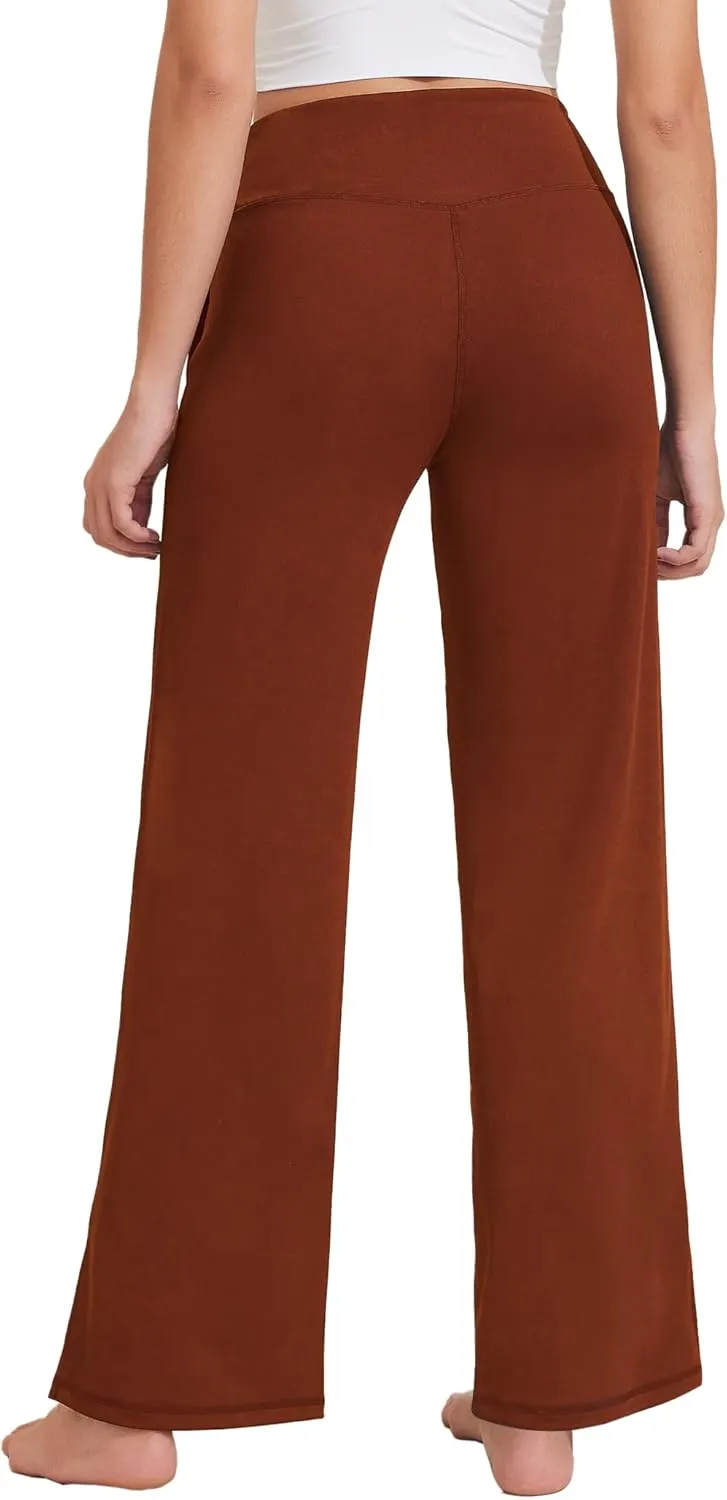 Pinspark Women's Cross High Waist High Stretch Wide Leg Pants with 2 Pockets
