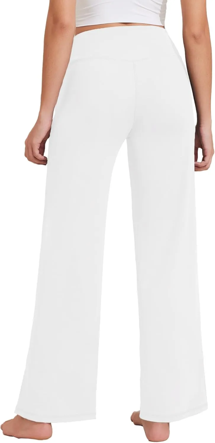 Pinspark Women's Cross High Waist High Stretch Wide Leg Pants with 2 Pockets