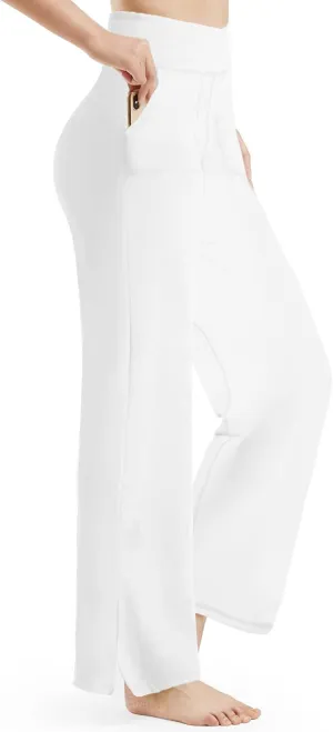 Pinspark Women's Cross High Waist High Stretch Wide Leg Pants with 2 Pockets