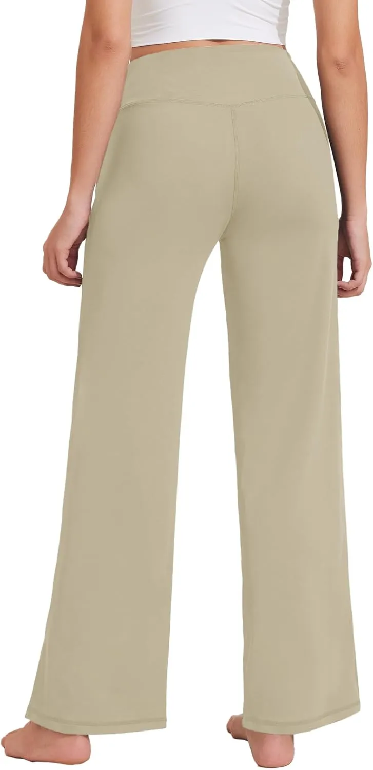 Pinspark Women's Cross High Waist High Stretch Wide Leg Pants with 2 Pockets