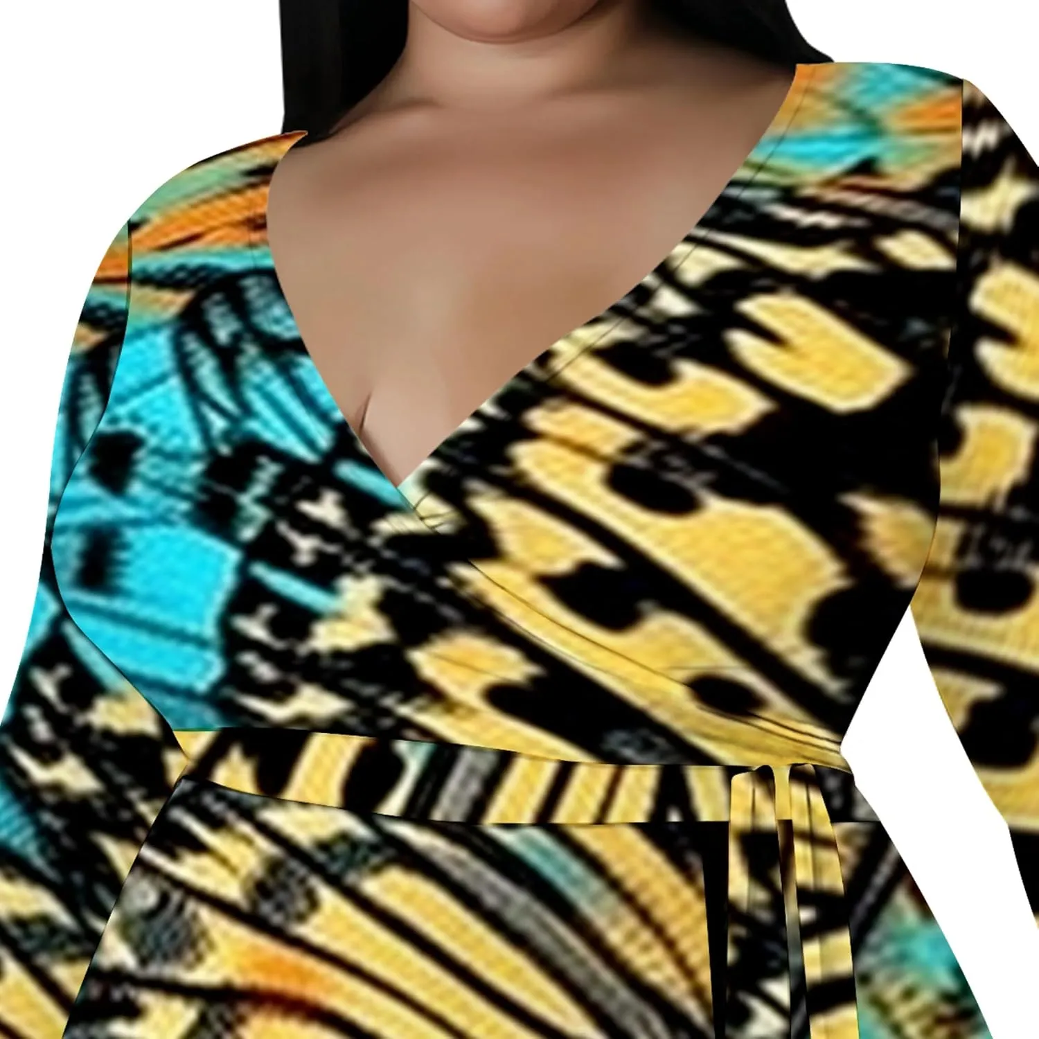 Plus Size Formal Maxi Dress for Women Sexy Long Sleeve Deep V Neck Side Split Cocktail Party Casual Dress with Belt