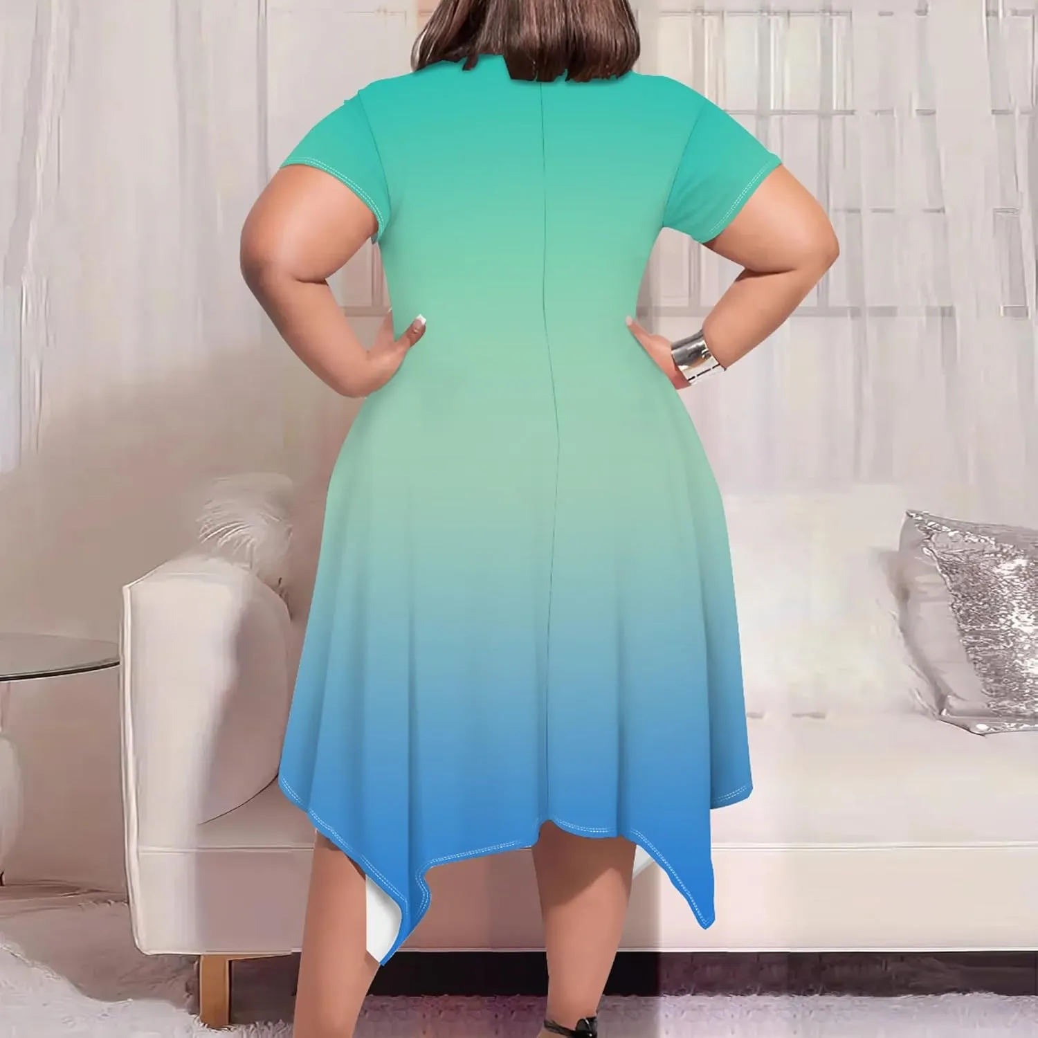 Plus Size Women Casual Loose Crewneck Short Sleeve Swing Midi Tunic Dresses Solid Color T-Shirt Dress with Pockets