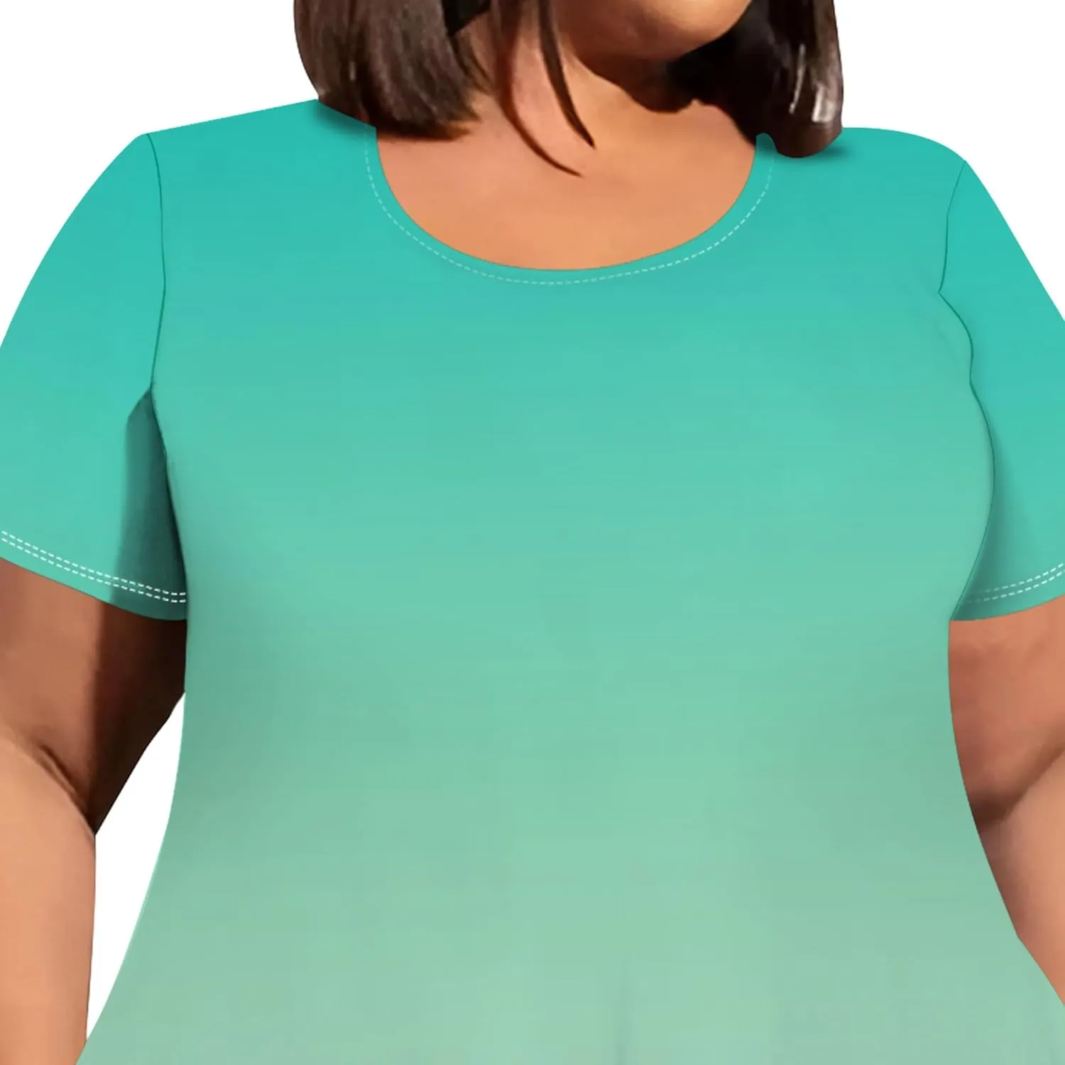 Plus Size Women Casual Loose Crewneck Short Sleeve Swing Midi Tunic Dresses Solid Color T-Shirt Dress with Pockets