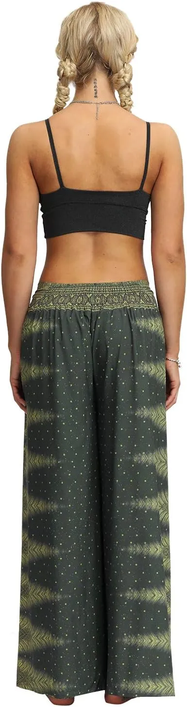 Plustrong Womens Slit Wide Leg Pants Casual Hippie Beach Boho Pilate Flowy Palazzo Yoga Pants
