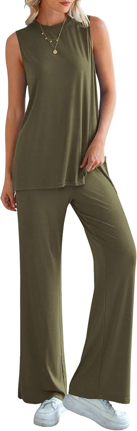PRETTYGARDEN Women's Summer 2 Piece Set 2025 Loose Tank Top Wide Leg Pants Casual Matching Lounge Travel Outfits Tracksuit