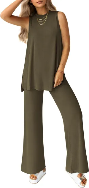 PRETTYGARDEN Women's Summer 2 Piece Set 2025 Loose Tank Top Wide Leg Pants Casual Matching Lounge Travel Outfits Tracksuit