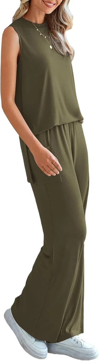 PRETTYGARDEN Women's Summer 2 Piece Set 2025 Loose Tank Top Wide Leg Pants Casual Matching Lounge Travel Outfits Tracksuit