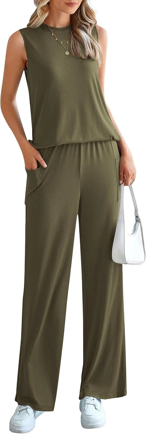 PRETTYGARDEN Women's Summer 2 Piece Set 2025 Loose Tank Top Wide Leg Pants Casual Matching Lounge Travel Outfits Tracksuit