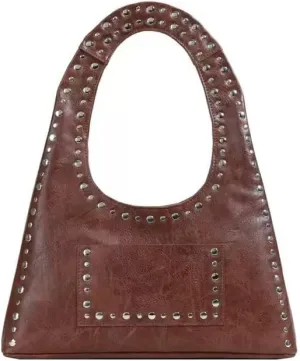PU Leather Hobo Bag for Women Trendy Vegan Handbag Vintage Studded Tote Bag Y2k Purses Punk Streetwear Handbag