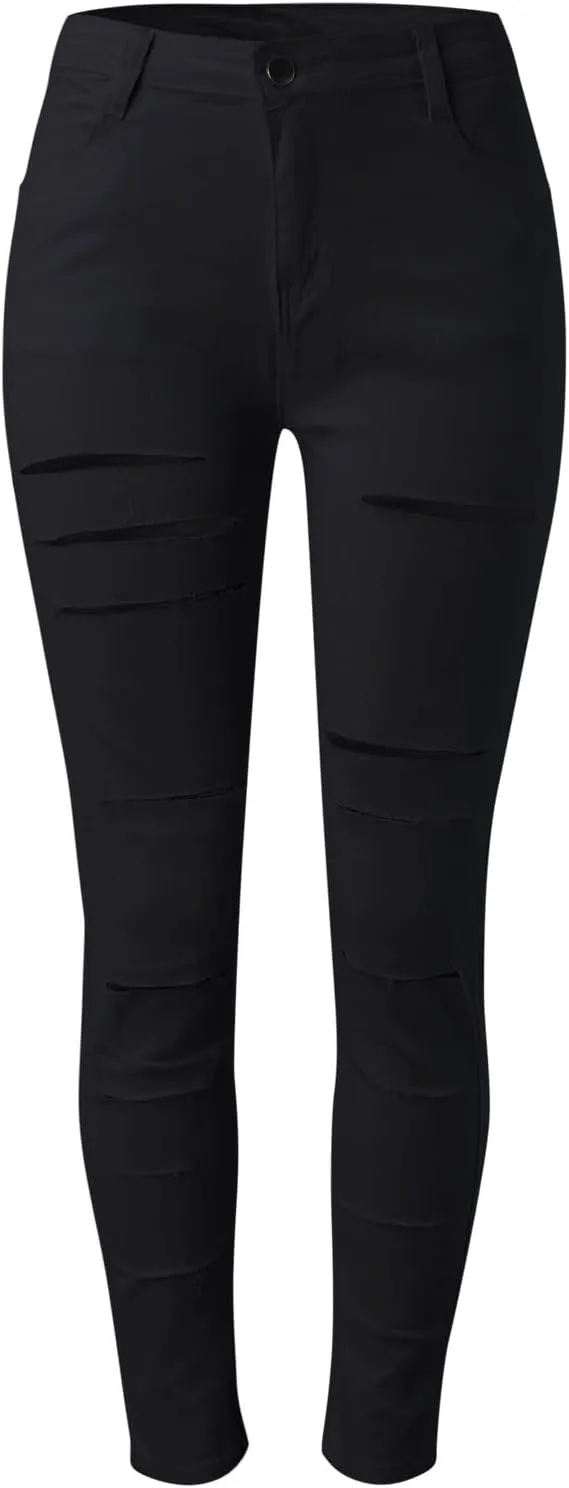 Ripped Skinny Jeans for Women High Waisted Distressed Stretchy Denim Pants Long Trendy Destroyed Hole Pencil Pants