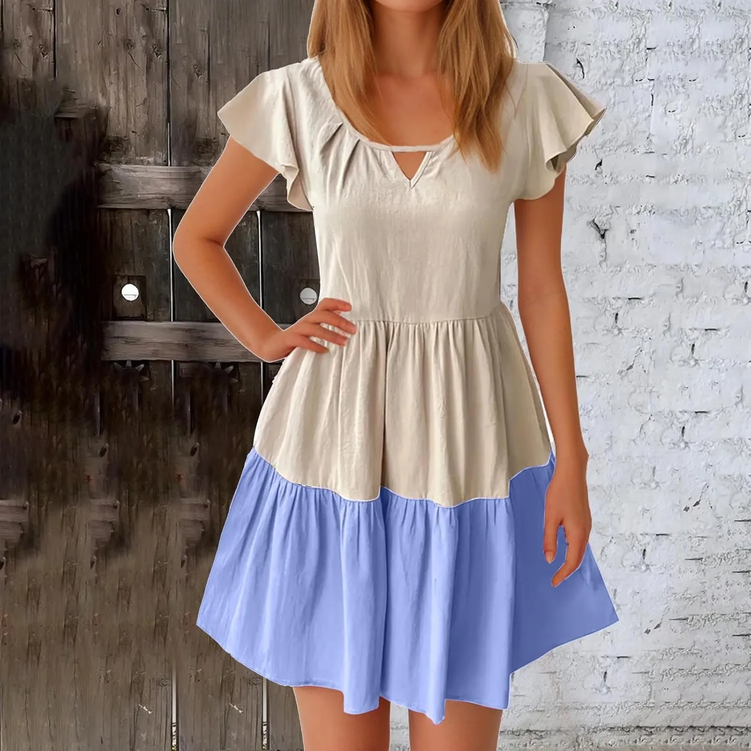 Ruziyoog Women Summer Dresses Boho Floral Printed Babydoll Ruffles Sleeve Swing Dress Loose Short Mini T-Shirt Dress