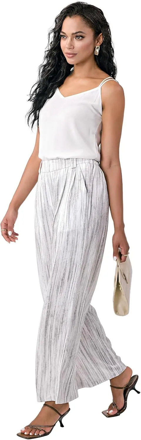 Satin Wide Leg Pants for Women, Casual Palazzo Pants for Women, High Waisted Adjustable Loose Trousers
