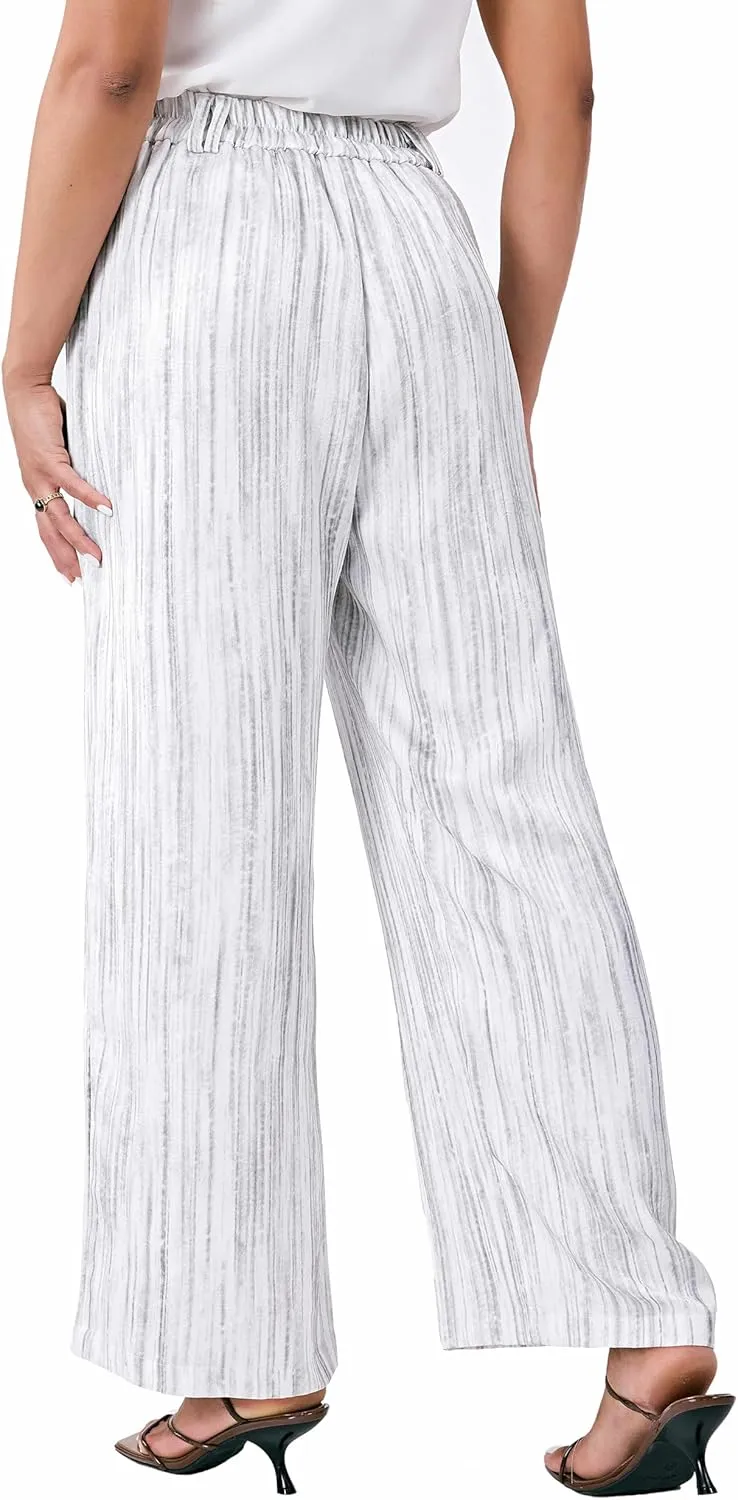 Satin Wide Leg Pants for Women, Casual Palazzo Pants for Women, High Waisted Adjustable Loose Trousers