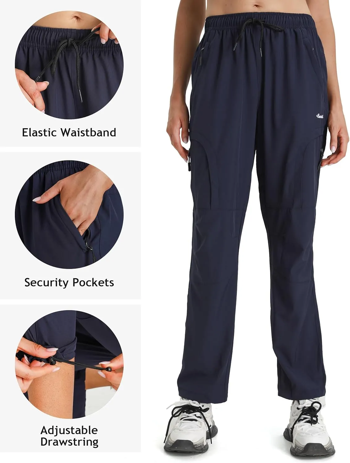 Seamaid Women's Hiking Pants Quick Dry Lightweight Water Resistant Cargo Pants with Zipper Pockets Travel Outdoor