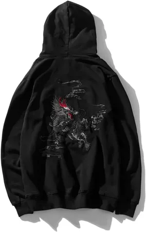 Seidarise Men's Dragon Embroidered Heavyweight Graphic Hoodies Streetwear