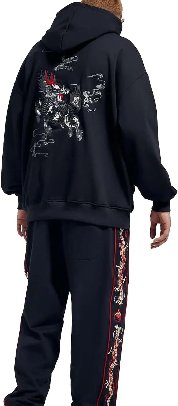 Seidarise Men's Dragon Embroidered Heavyweight Graphic Hoodies Streetwear