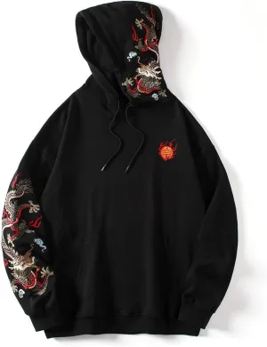 Seidarise Men's Dragon Embroidered Heavyweight Graphic Hoodies Streetwear