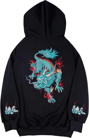 Seidarise Men's Dragon Embroidered Heavyweight Graphic Hoodies Streetwear