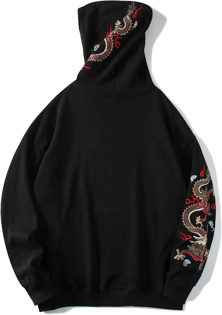 Seidarise Men's Dragon Embroidered Heavyweight Graphic Hoodies Streetwear