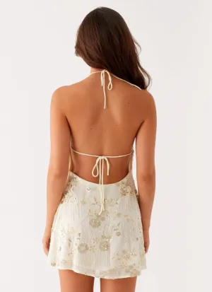 Sequin Beaded Backless Dress for Women Y2k Bling Rhinestone Halter Short Dress Embellished Club Party Mini Dresses