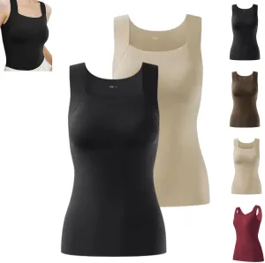 Shamfreshen U Neck Shapewear Built-in Bra Tank, Women High Strechy Sleeveless Camisole Tank Top with Bra