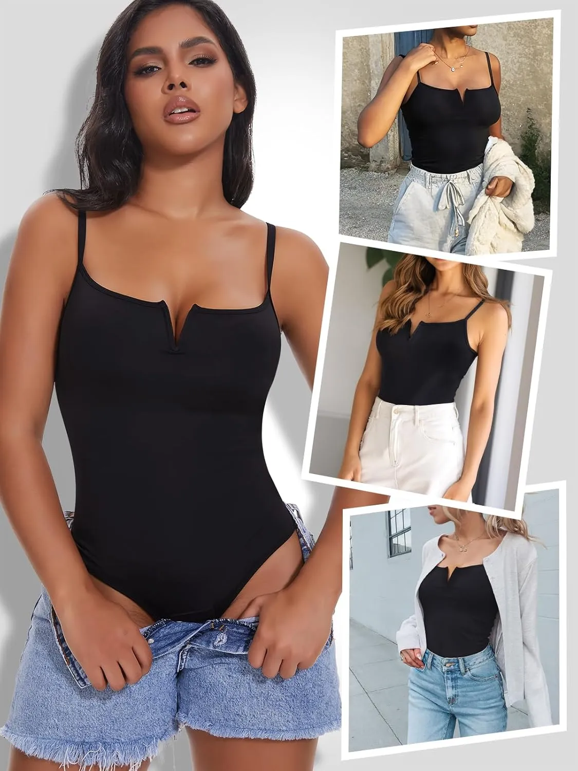 SHAPERIN Square Neck Bodysuit for Women Tummy Control Shapewear Sleeveless Slimming Bodysuit Going Out Tank Top