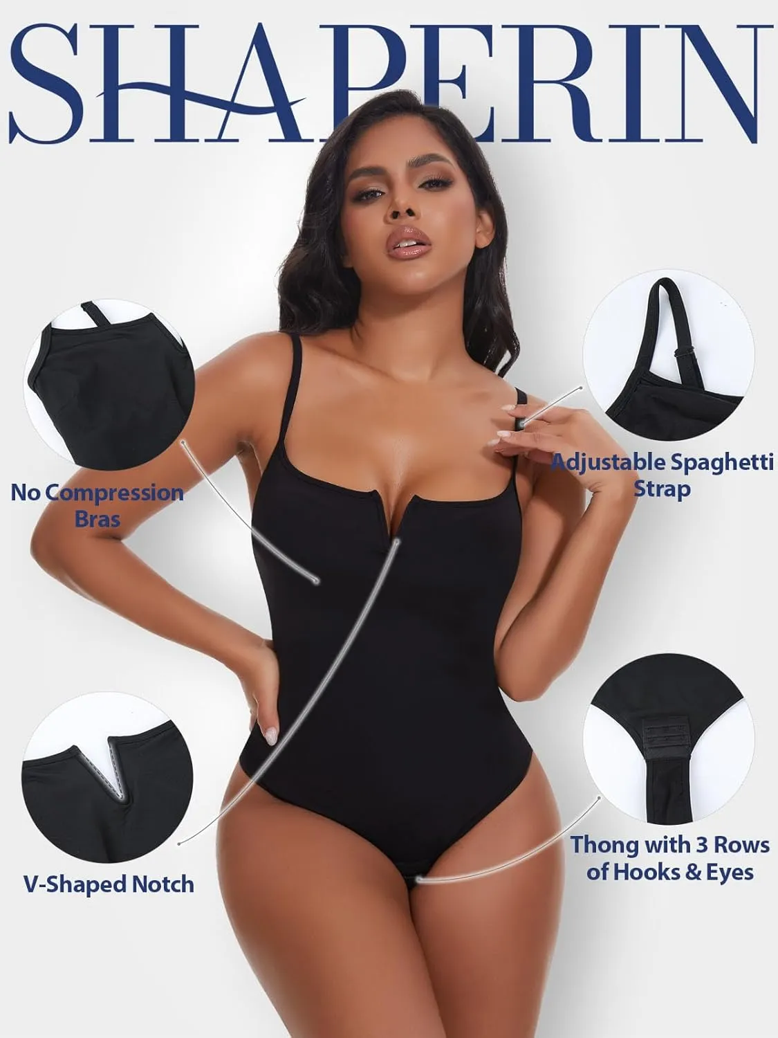 SHAPERIN Square Neck Bodysuit for Women Tummy Control Shapewear Sleeveless Slimming Bodysuit Going Out Tank Top
