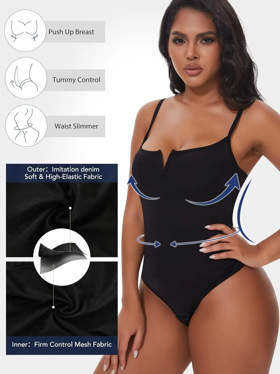 SHAPERIN Square Neck Bodysuit for Women Tummy Control Shapewear Sleeveless Slimming Bodysuit Going Out Tank Top