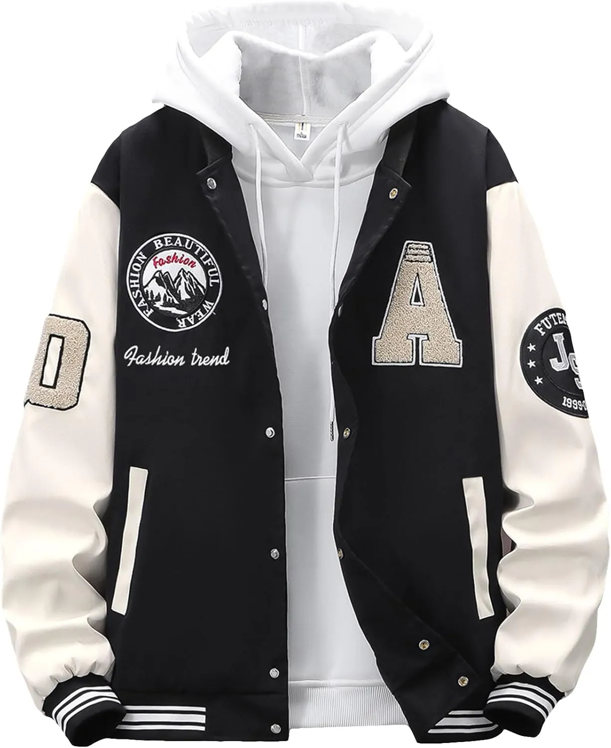 SHENHE Men's Letter Print Varsity Jacket Color Block Streetwear Bomer Baseball Jacket