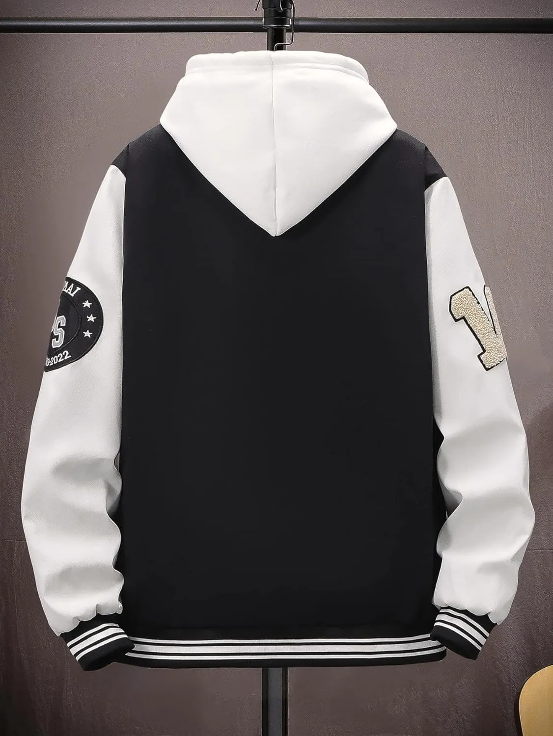 SHENHE Men's Letter Print Varsity Jacket Color Block Streetwear Bomer Baseball Jacket
