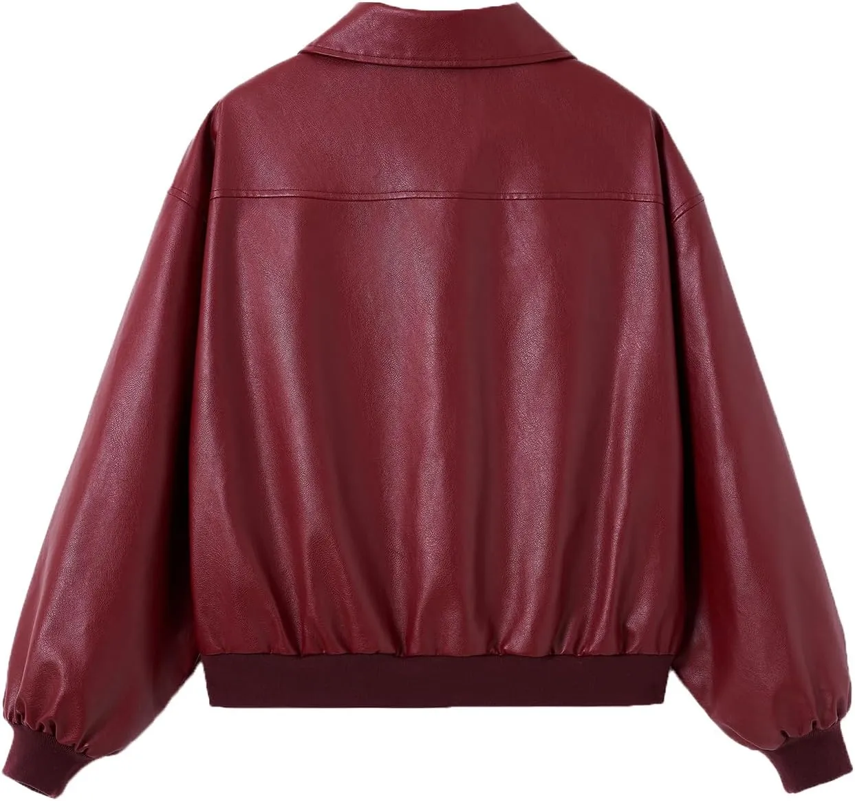 SHENHE Women's Leather Jacket Collared Neck Lantern Sleeve Zip Up Streetwear Motorcycle Bomber Jacket Coat