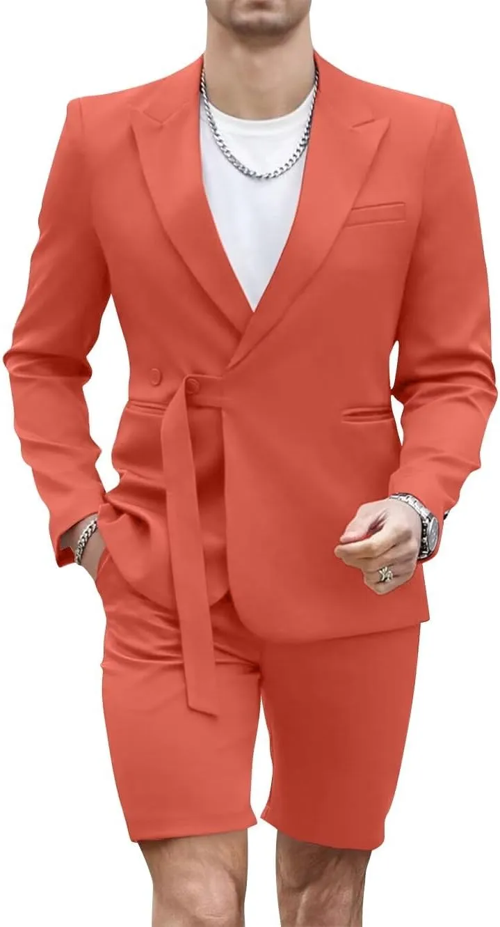 Shorts Suits for Men 2 Piece Slim Fit Summer Suit Outfit Two Buttons Peak Lapel Casual Prom Suit Beach Wedding Tuxedo